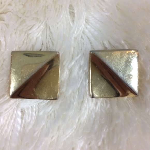 Jewelry - Vintage 80s Retro Gold Earrings Square Geometric